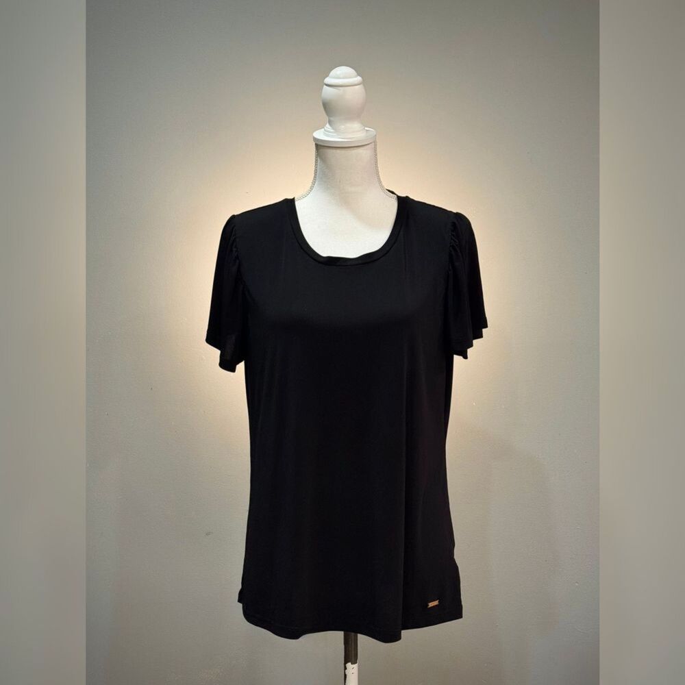 Black Ellen Tracy S/S Blouse Size L EUC